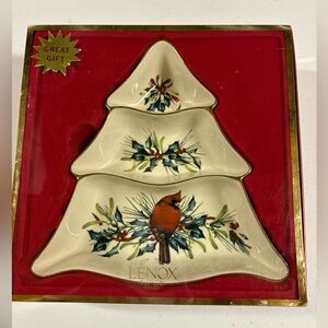 Lenox Holiday Tree-Shaped Dish Set with Cardinal Design